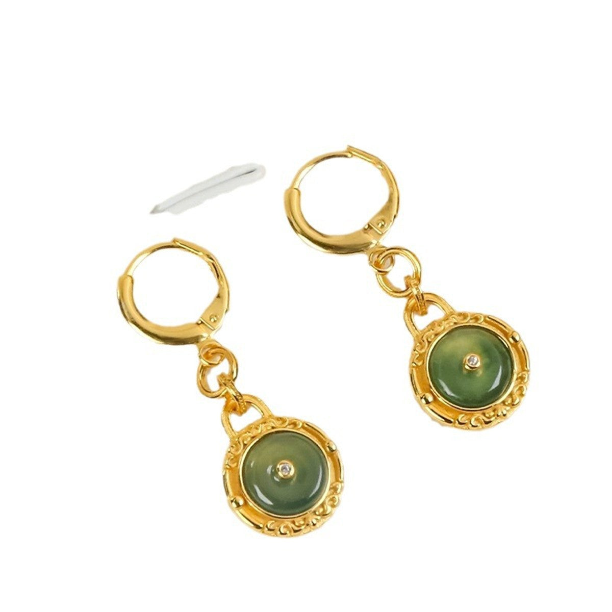 Natural Jade Peace Buckle Earrings For Women S925 Silver Long