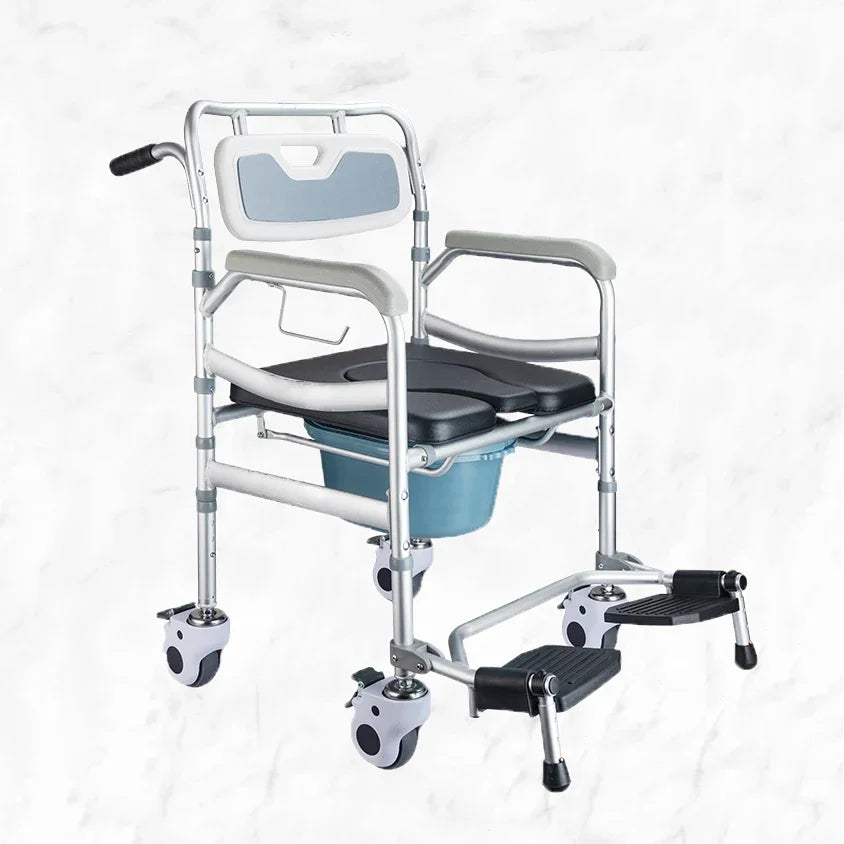 Rolling Shower and Toilet Transport Chair with Wheels and Upholstered Seat for Disabled and Disabled Seniors