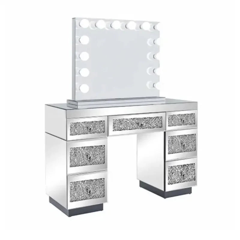 Home Decor Furniture Modern Silver Luxury Crushed Diamond Makeup Vanities For Bedroom Vanity Table With Led Light Makeup Mirror