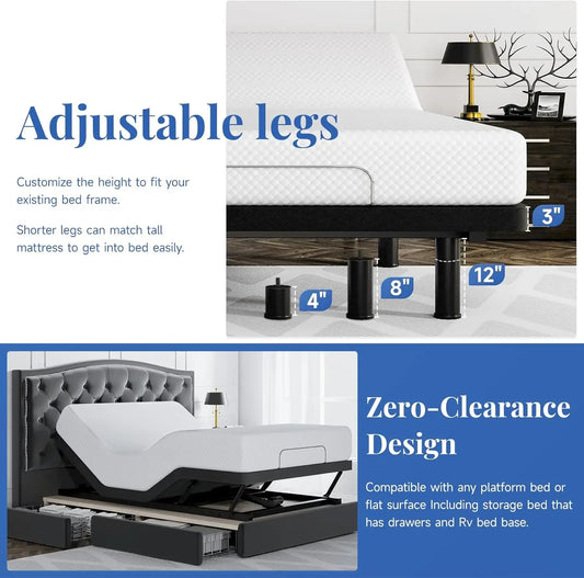 Adjustable Bed Frame Twin XL Size with Remote & Massage Electric Beds Bases w/Zero Clearance, Zero Gravity, USB