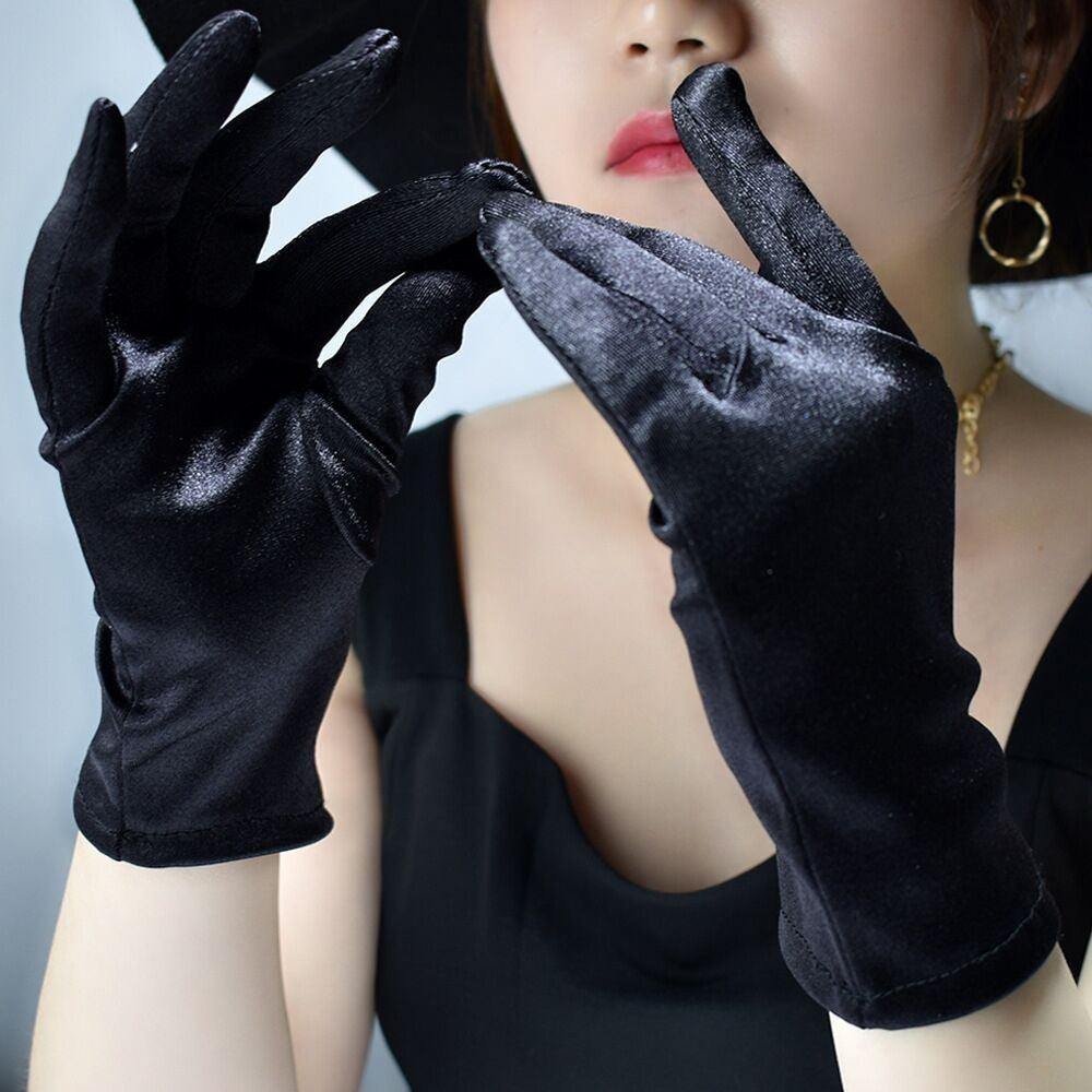 Black Satin Fabric Gloves Long Bag Finger Evening Dress Banquet Photography Jewelry Hepburn Style