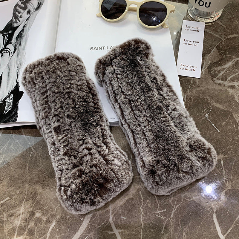 Sweet Warm And Thickened Rex Rabbit Fur Gloves