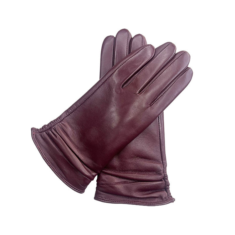 Ladies Color Touch Screen Sheepskin Leather Gloves Winter Outdoors Warm With Velvet