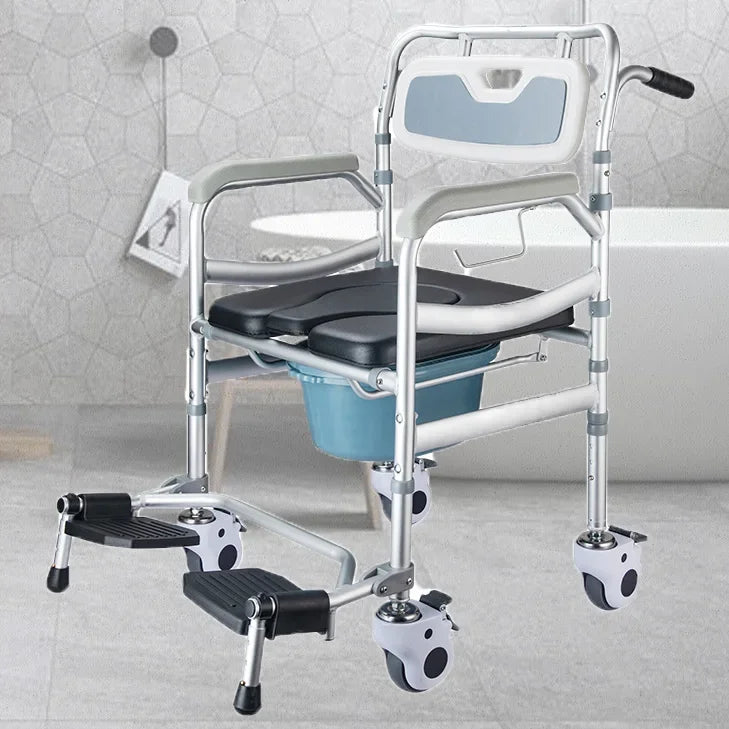 Rolling Shower and Toilet Transport Chair with Wheels and Upholstered Seat for Disabled and Disabled Seniors