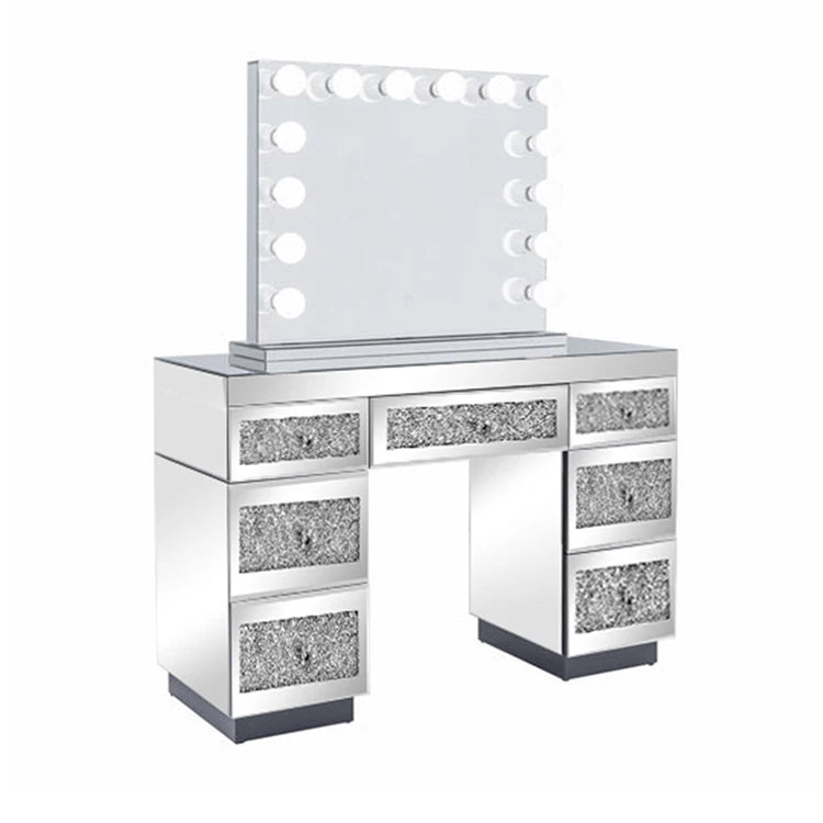 Home Decor Furniture Modern Silver Luxury Crushed Diamond Makeup Vanities For Bedroom Vanity Table With Led Light Makeup Mirror