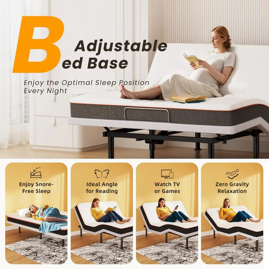 Electric Full Size Adjustable Bed Frame with Wireless Remote, USB, Head & Foot Incline, Underbed Lighting, Heavy Duty Platform