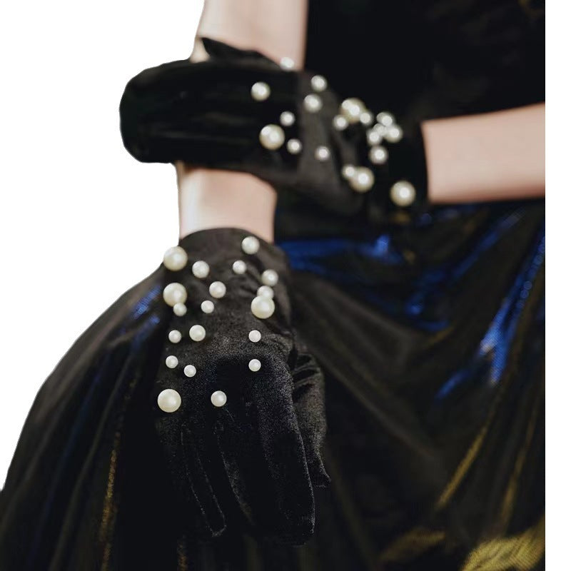 Black Satin Fabric Gloves Long Bag Finger Evening Dress Banquet Photography Jewelry Hepburn Style