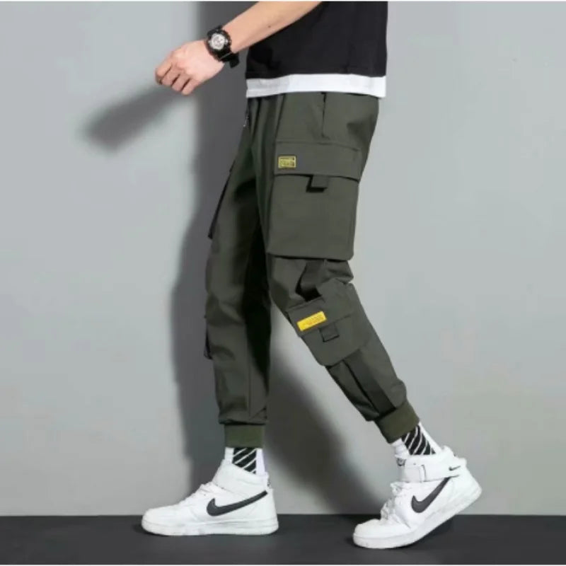 2024 Spring Autumn New Men's Korean Fashion Multi-pocket Loose Ins Nine-minute Drawstring Leg Work Pants Casual Daily Sweatpants