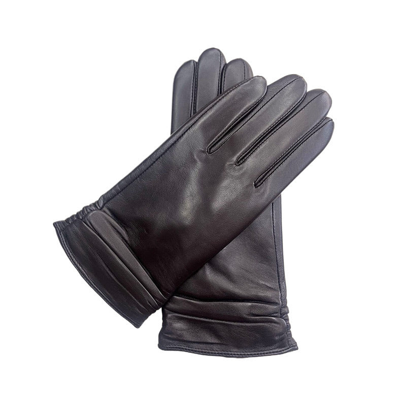 Ladies Color Touch Screen Sheepskin Leather Gloves Winter Outdoors Warm With Velvet