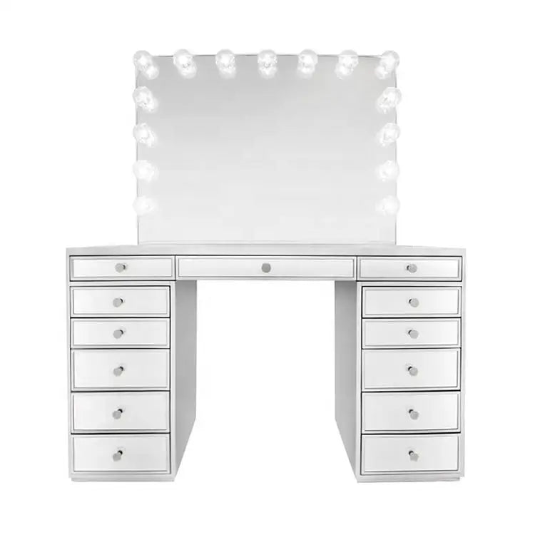 Home Decor Furniture Modern Silver Luxury Crushed Diamond Makeup Vanities For Bedroom Vanity Table With Led Light Makeup Mirror