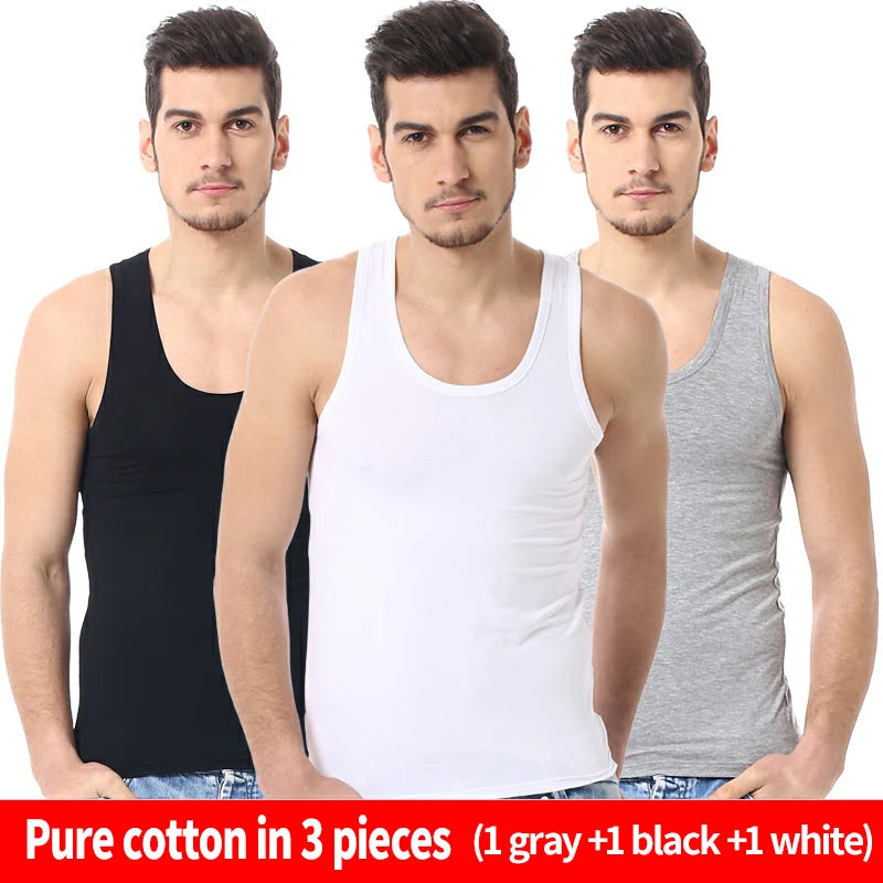 Men's solid color basic cotton narrow shoulder vest fashion casual men's T-shirt sports fitness Joker round neck youth vest