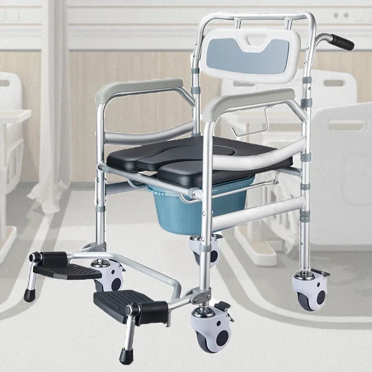 Rolling Shower and Toilet Transport Chair with Wheels and Upholstered Seat for Disabled and Disabled Seniors