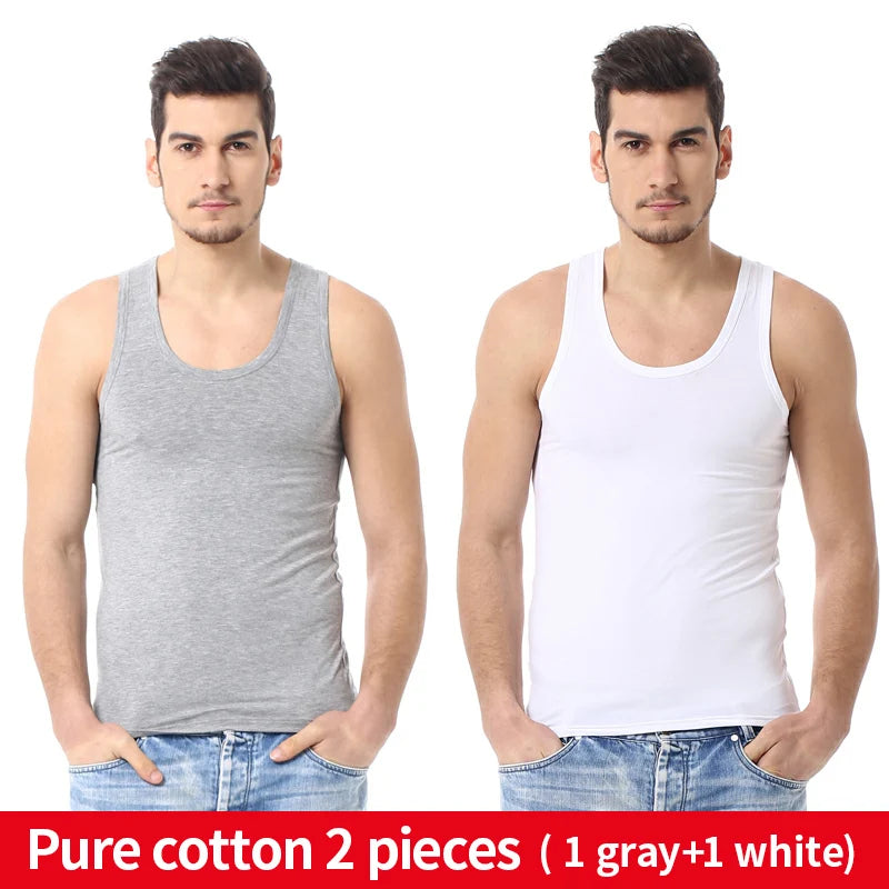 Men's solid color basic cotton narrow shoulder vest fashion casual men's T-shirt sports fitness Joker round neck youth vest