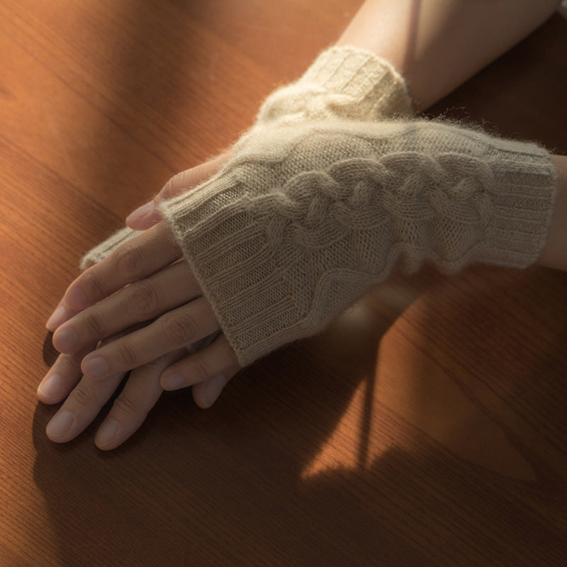 Cashmere Autumn And Winter New Women's Half Finger Twist Gloves