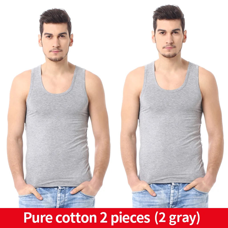 Men's solid color basic cotton narrow shoulder vest fashion casual men's T-shirt sports fitness Joker round neck youth vest