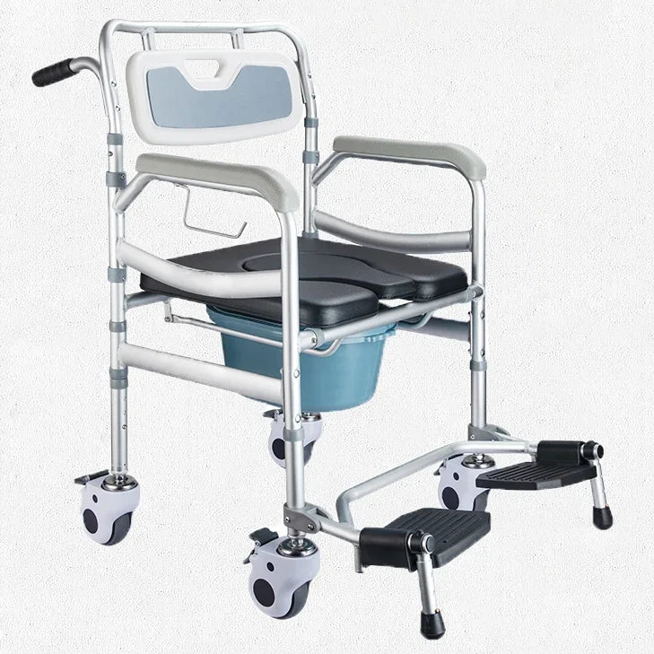 Rolling Shower and Toilet Transport Chair with Wheels and Upholstered Seat for Disabled and Disabled Seniors