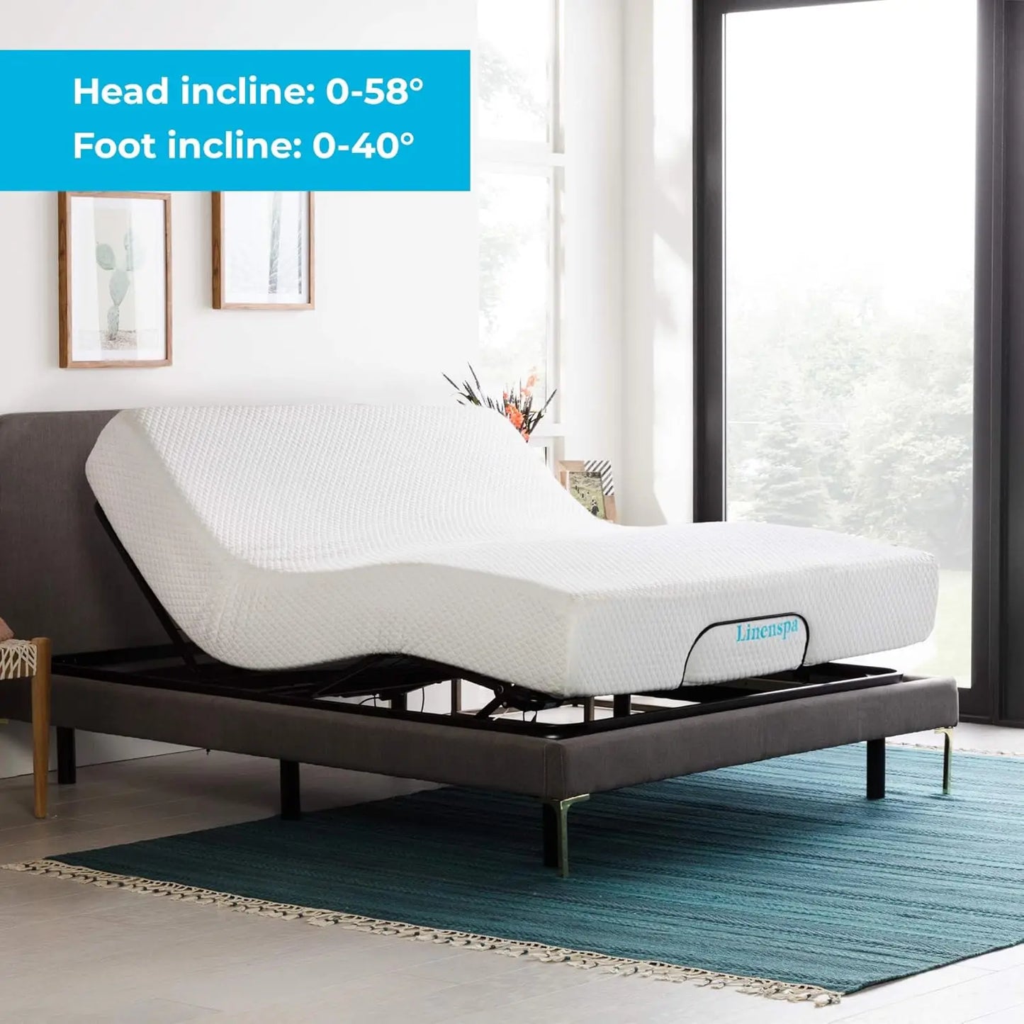 Adjustable Bed Frame  Independent Head and Foot Incline  Powerful Quiet Motor  Easy Tool Free Assembly  Lounging - Watch TV