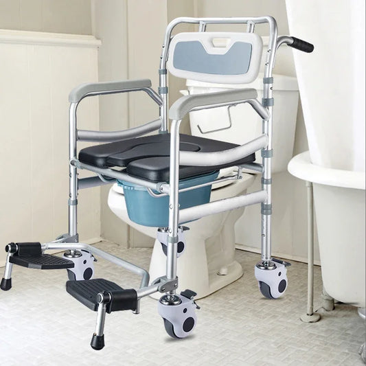 Rolling Shower and Toilet Transport Chair with Wheels and Upholstered Seat for Disabled and Disabled Seniors