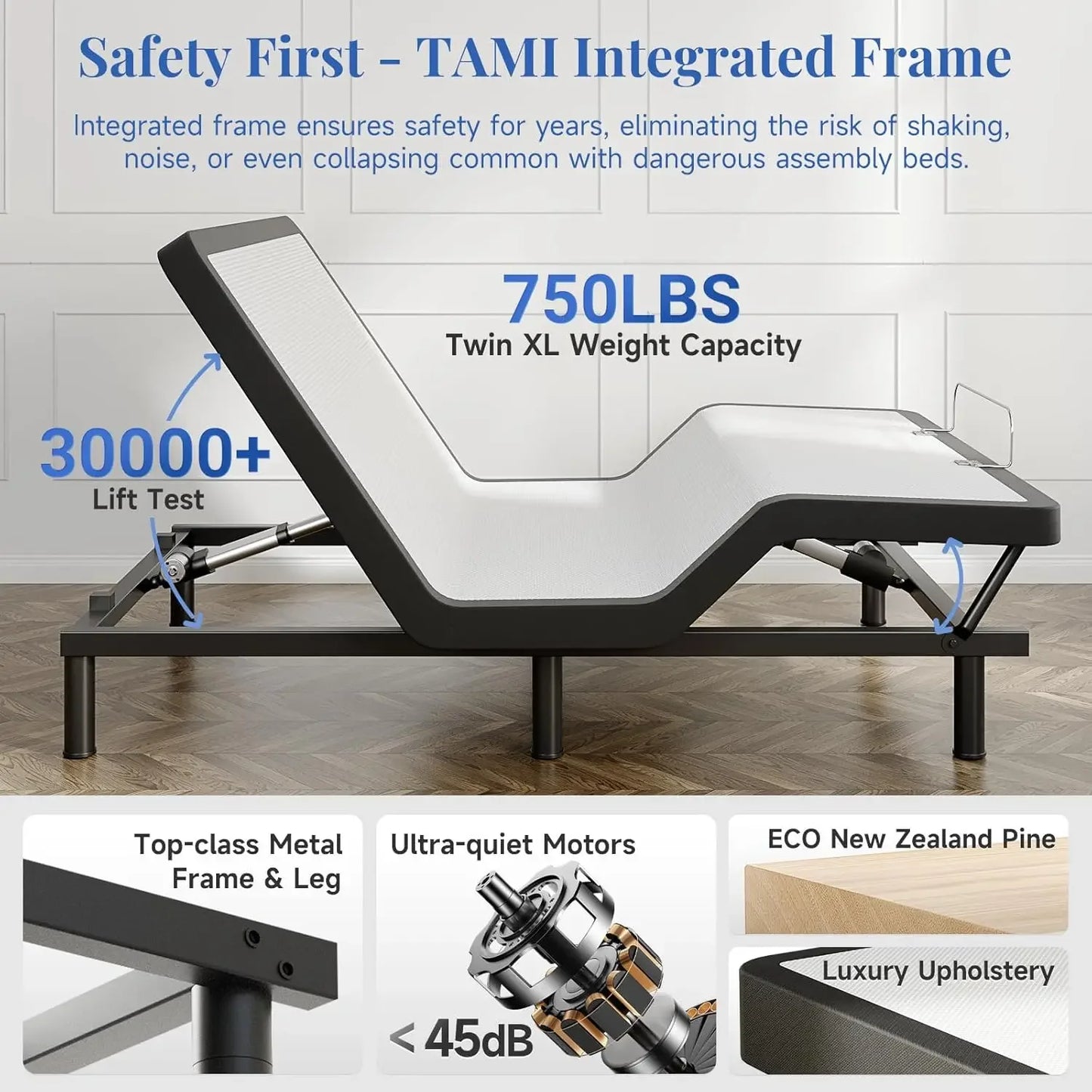 Adjustable Bed Frame Twin XL Size with Remote & Massage Electric Beds Bases w/Zero Clearance, Zero Gravity, USB