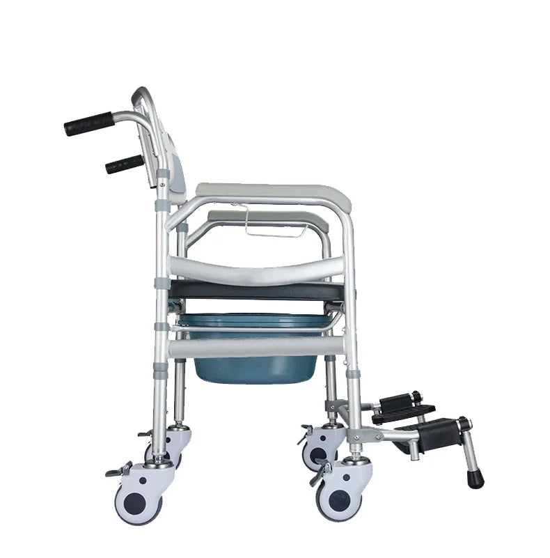 Rolling Shower and Toilet Transport Chair with Wheels and Upholstered Seat for Disabled and Disabled Seniors